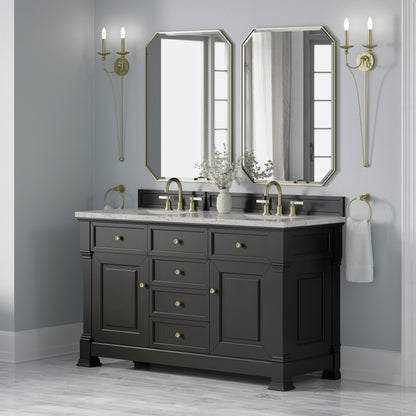 Renovate for Less Atlanta Brookfield 60" Double Vanity, Black Onyx w/3 CM Eternal Jasmine Pearl Silestone Top