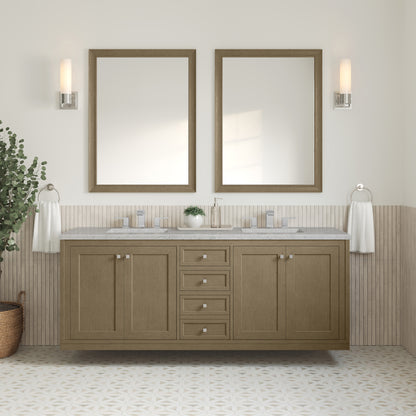 Renovate for Less Atlanta Chicago 72" Double Vanity, Walnut Whisper, w/ 3 CM Eternal Jasmine Pearl Silestone® Top