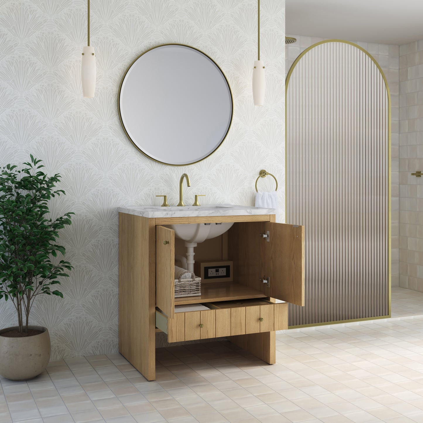 Renovate for Less Atlanta Hudson 30" Single Vanity, Light Natural Oak w/ 3 CM Carrara Marble Top