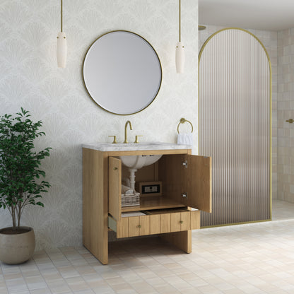 Renovate for Less Atlanta Hudson 30" Single Vanity, Light Natural Oak w/ 3 CM Carrara Marble Top