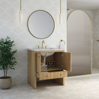 Hudson 30" Single Vanity, Light Natural Oak w/ 3 CM Carrara Marble Top