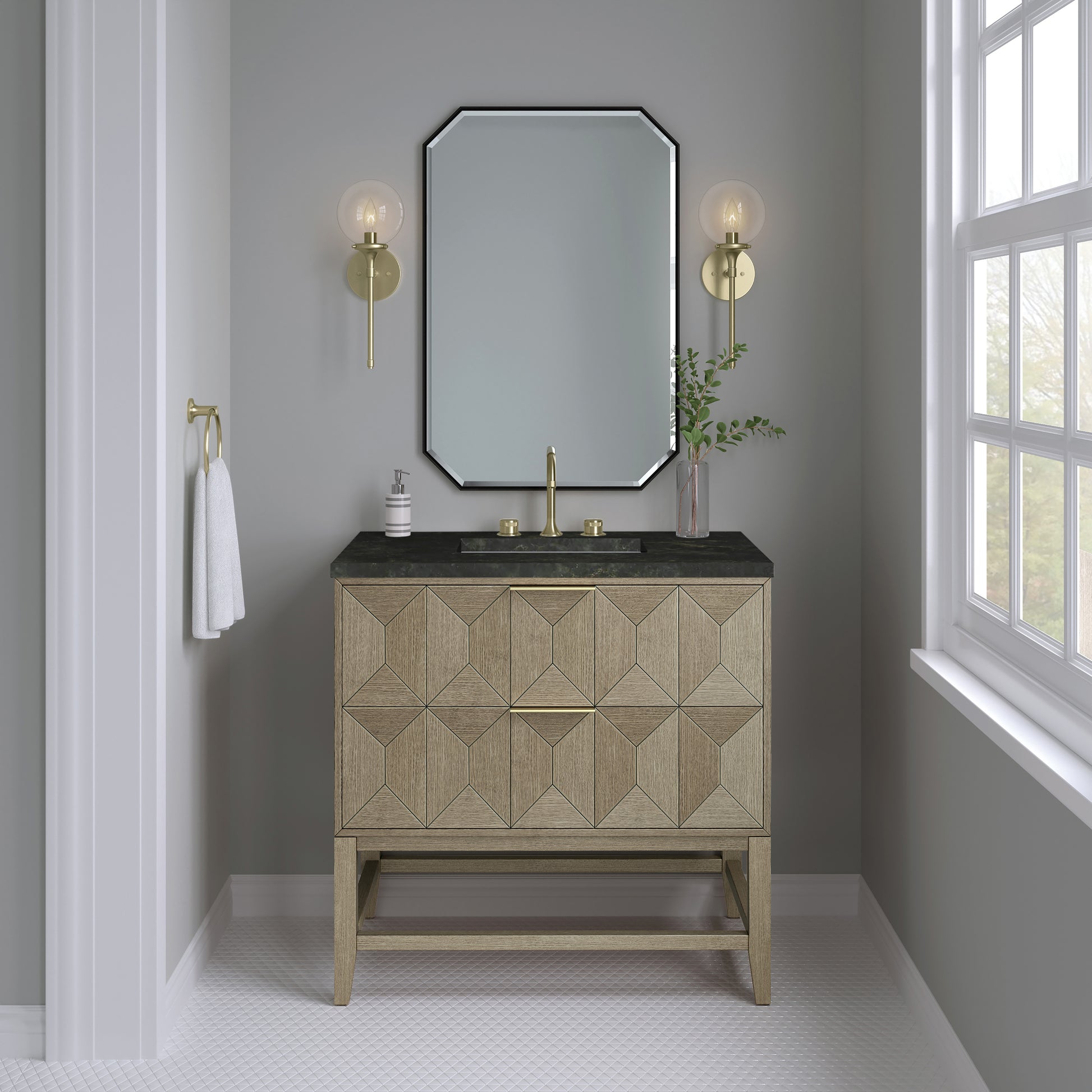 Renovate for Less Atlanta Emmeline 36" Single Vanity, Pebble Oak, w/ 3 CM Phantome Eclos Top