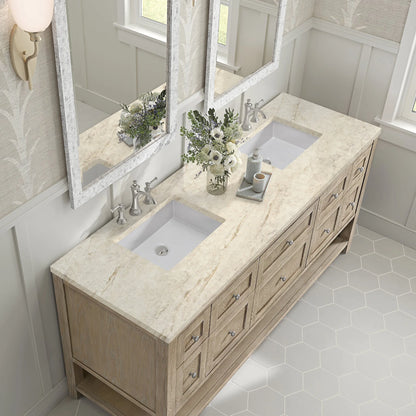 Breckenridge 72" Double Vanity, Whitewashed Oak, w/ 3 CM Tajnar Eclos Top