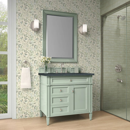 Brittany 36" Single Vanity, Sage Green w/ 3 CM Charcoal Soapstone Silestone Top