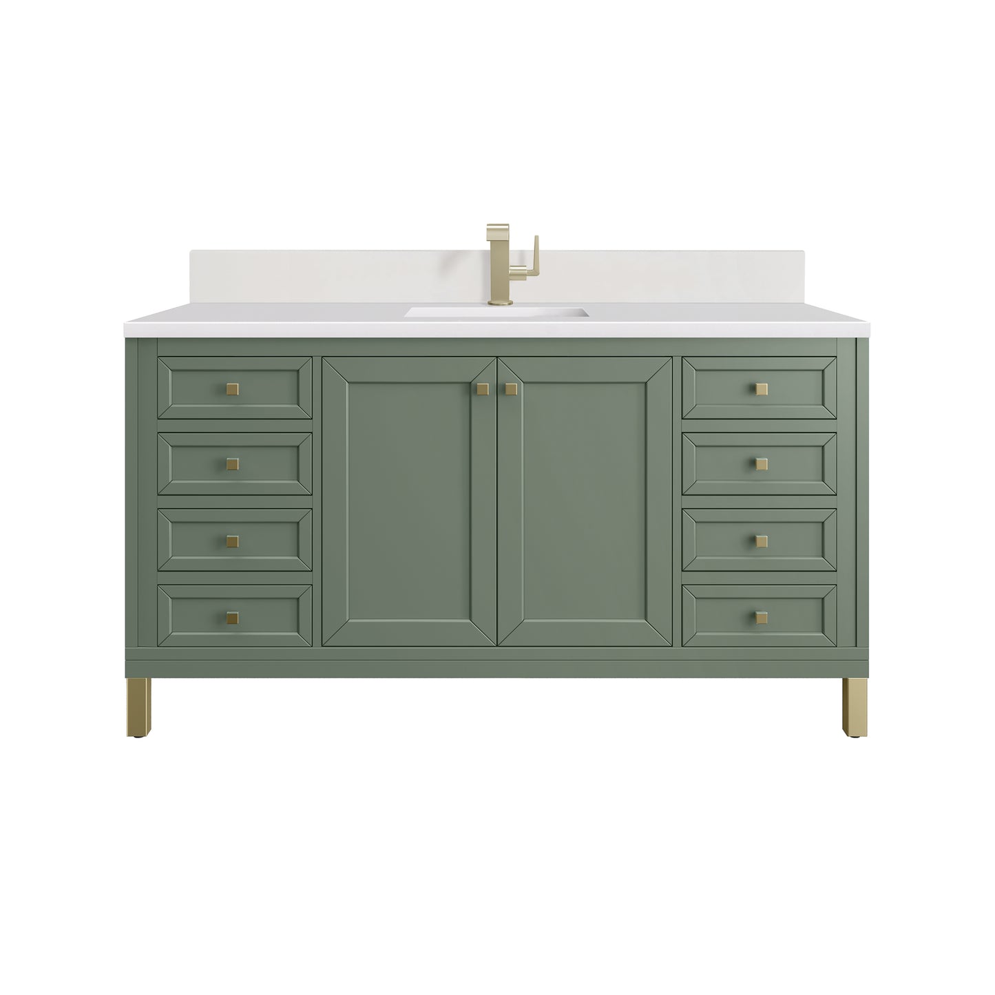 Renovate for Less Atlanta Chicago 60" Single Vanity, Smokey Celadon, w/ Single Hole 3CM White Zeus Silestone® Top & Backsplash