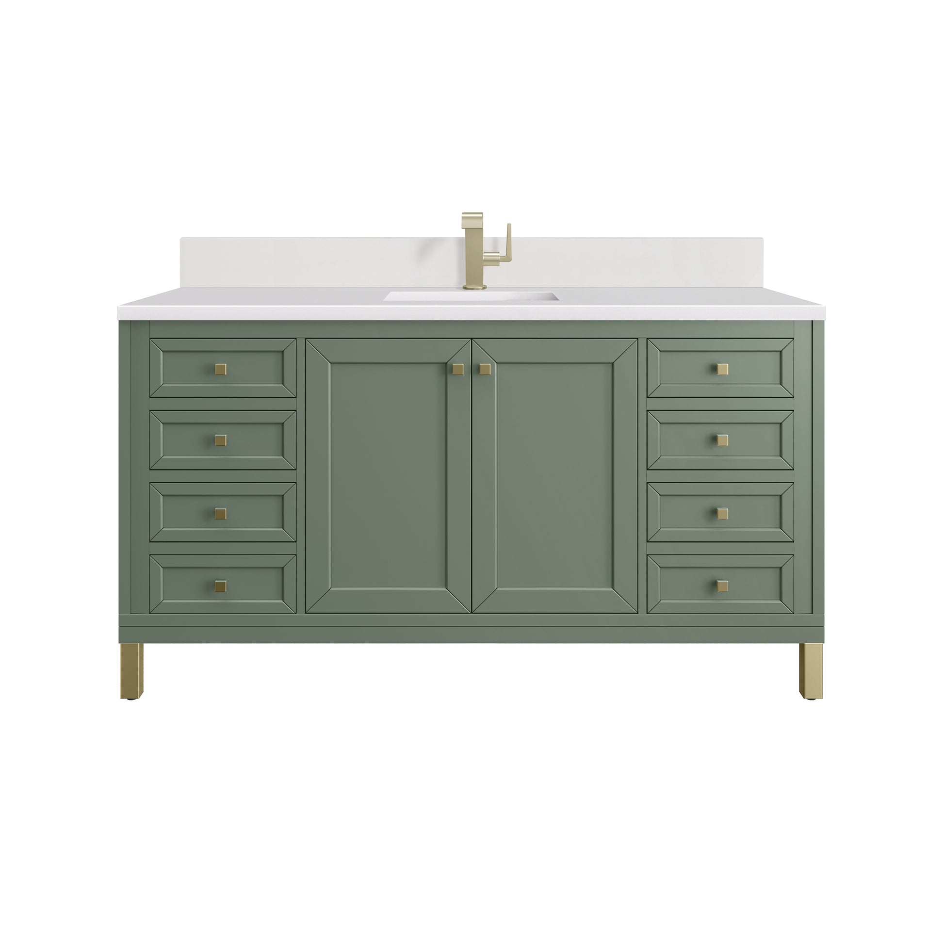 Renovate for Less Atlanta Chicago 60" Single Vanity, Smokey Celadon, w/ Single Hole 3CM White Zeus Silestone® Top & Backsplash