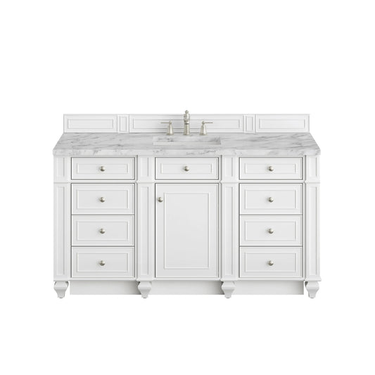 Bristol 60" Single Vanity, Bright White w/ 3 CM Carrara Marble Top