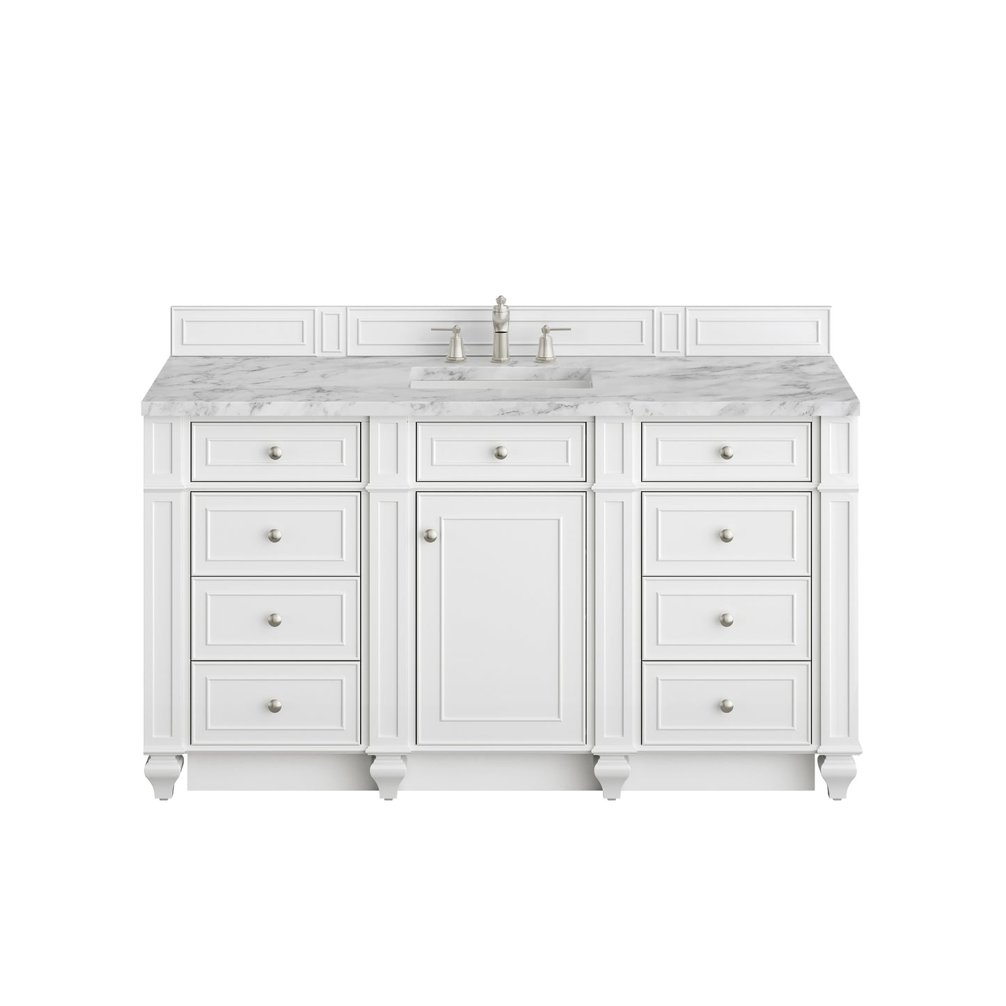 Renovate for Less Atlanta Bristol 60" Single Vanity, Bright White w/ 3 CM Carrara Marble Top