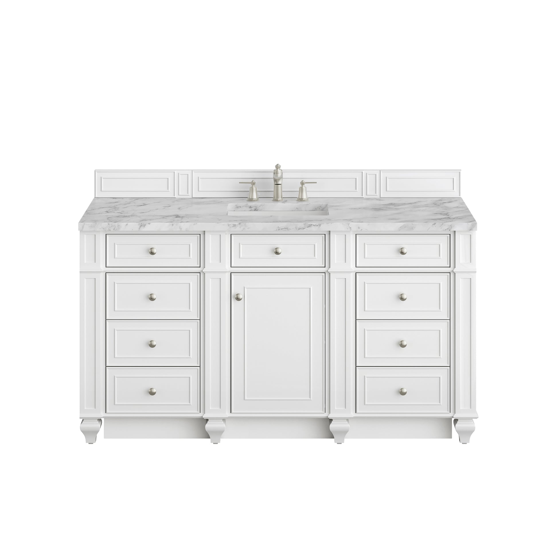 Renovate for Less Atlanta Bristol 60" Single Vanity, Bright White w/ 3 CM Carrara Marble Top