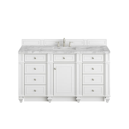 Renovate for Less Atlanta Bristol 60" Single Vanity, Bright White w/ 3 CM Carrara Marble Top