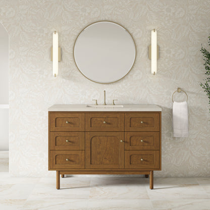 Renovate for Less Atlanta Laurent 48" Single Vanity, Honey Oak w/ 3 CM Siberian Silestone Top w/FreePower Wireless Charger