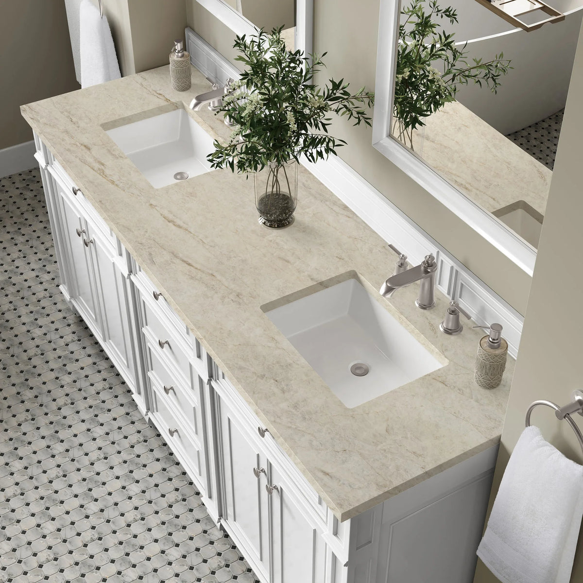 Bristol 72" Double Vanity, Bright White, w/ 3 CM Tajnar Eclos Top