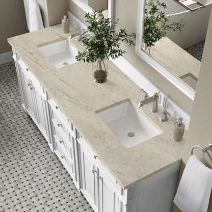 Bristol 72" Double Vanity, Bright White, w/ 3 CM Tajnar Eclos Top