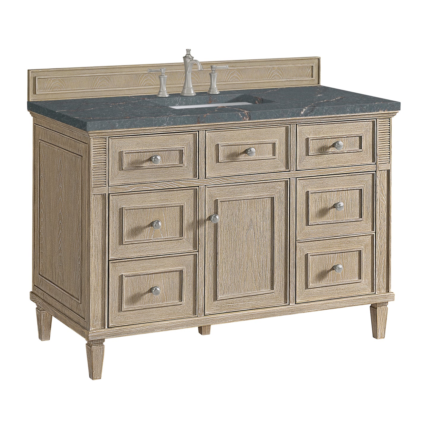 Renovate for Less Atlanta Lorelai 48" Single Vanity, Whitewashed Oak w/ 3 CM Parisien Bleu Silestone Top