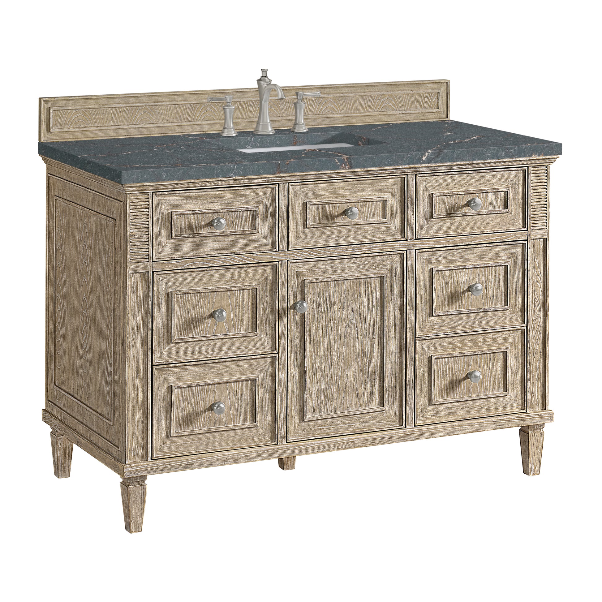 Renovate for Less Atlanta Lorelai 48" Single Vanity, Whitewashed Oak w/ 3 CM Parisien Bleu Silestone Top