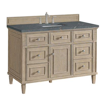 Renovate for Less Atlanta Lorelai 48" Single Vanity, Whitewashed Oak w/ 3 CM Parisien Bleu Silestone Top