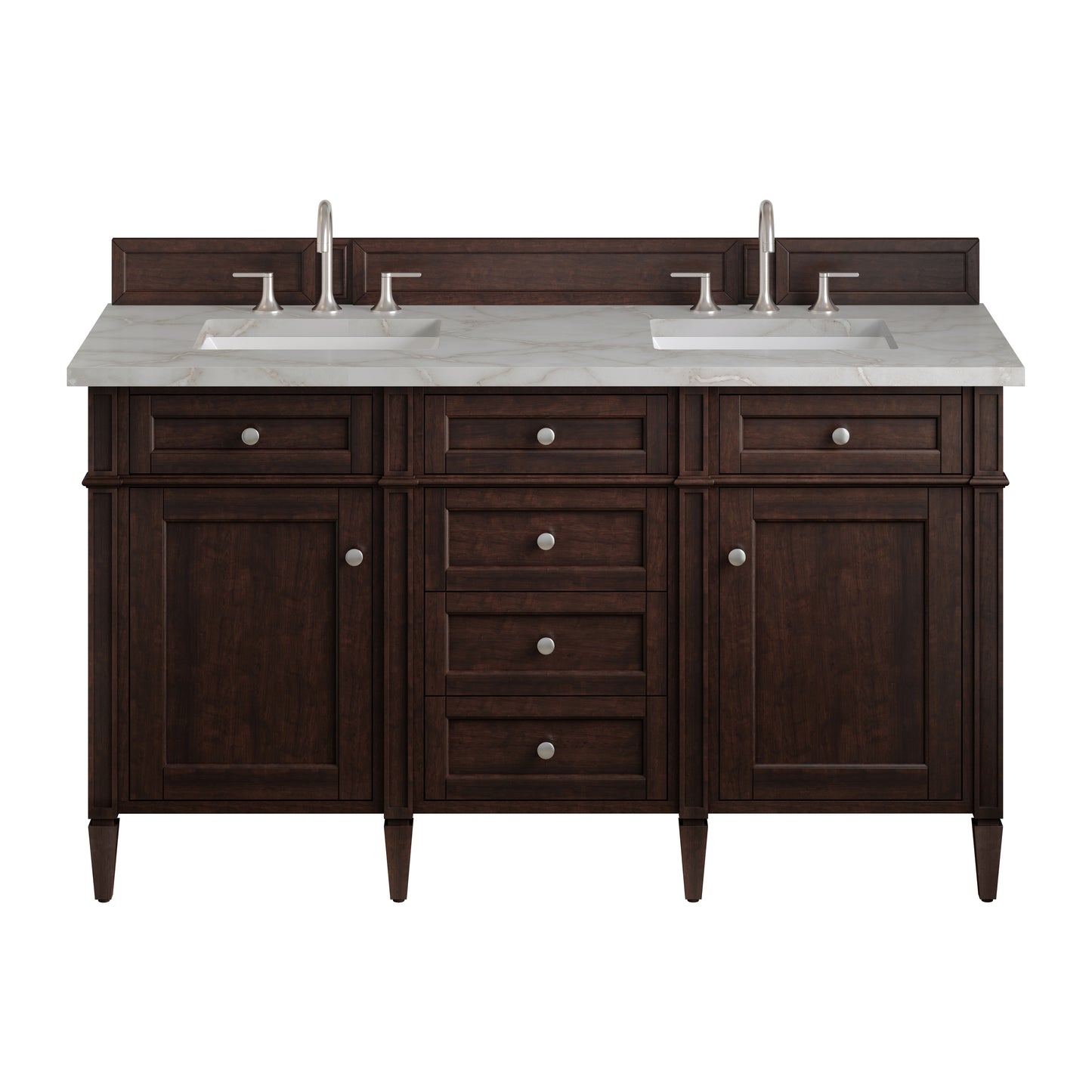 Renovate for Less Atlanta Brittany 60" Double Vanity, Burnished Mahogany w/ 3 CM Victorian Silver Silestone Top