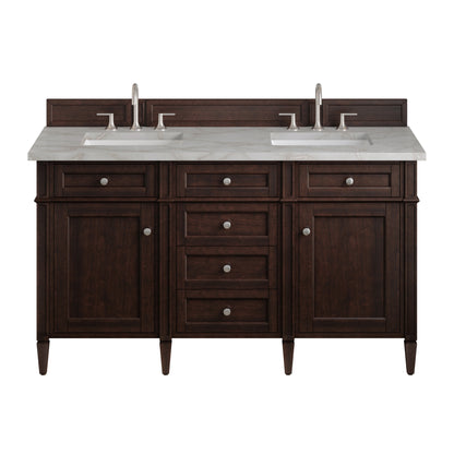 Renovate for Less Atlanta Brittany 60" Double Vanity, Burnished Mahogany w/ 3 CM Victorian Silver Silestone Top