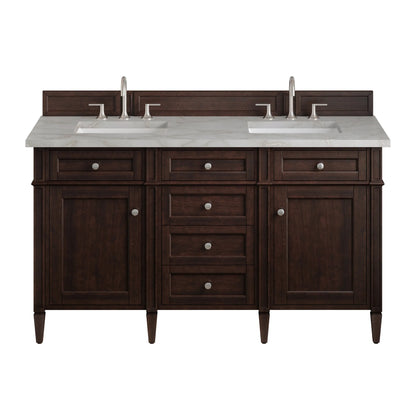 Brittany 60" Double Vanity, Burnished Mahogany w/ 3 CM Victorian Silver Silestone Top