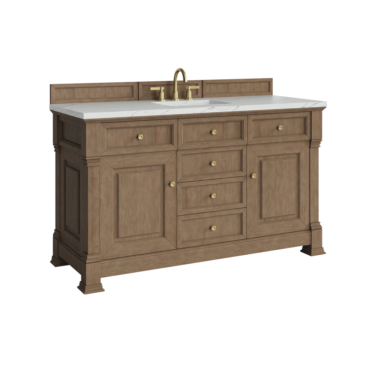 Renovate for Less Atlanta Brookfield 60" Single Vanity, Pecan w/ 3 CM Ethereal Noctis Silestone Top