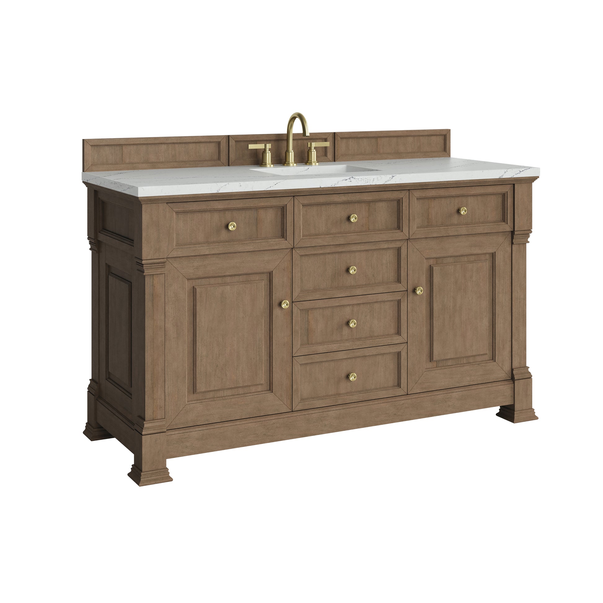 Renovate for Less Atlanta Brookfield 60" Single Vanity, Pecan w/ 3 CM Ethereal Noctis Silestone Top