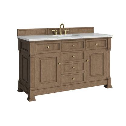 Renovate for Less Atlanta Brookfield 60" Single Vanity, Pecan w/ 3 CM Ethereal Noctis Silestone Top