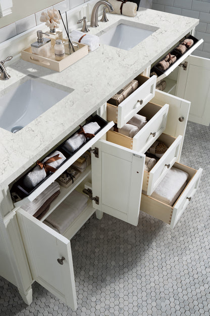 Renovate for Less Atlanta Brittany 72" Double Vanity, Bright White Vanity w/ 3 CM Eternal Jasmine Pearl Silestone Top