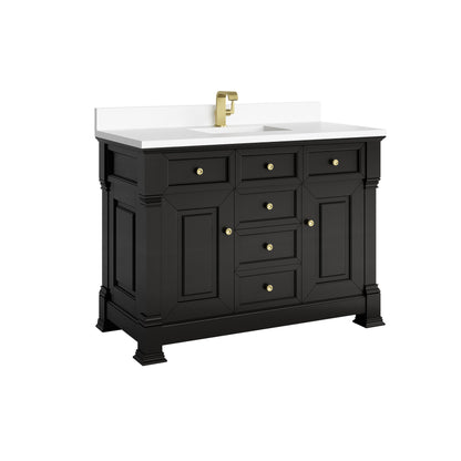 Renovate for Less Atlanta Brookfield 48" Single Vanity, Black Onyx w/ Single Hole 3 CM White Zeus Silestone Top & Backsplash