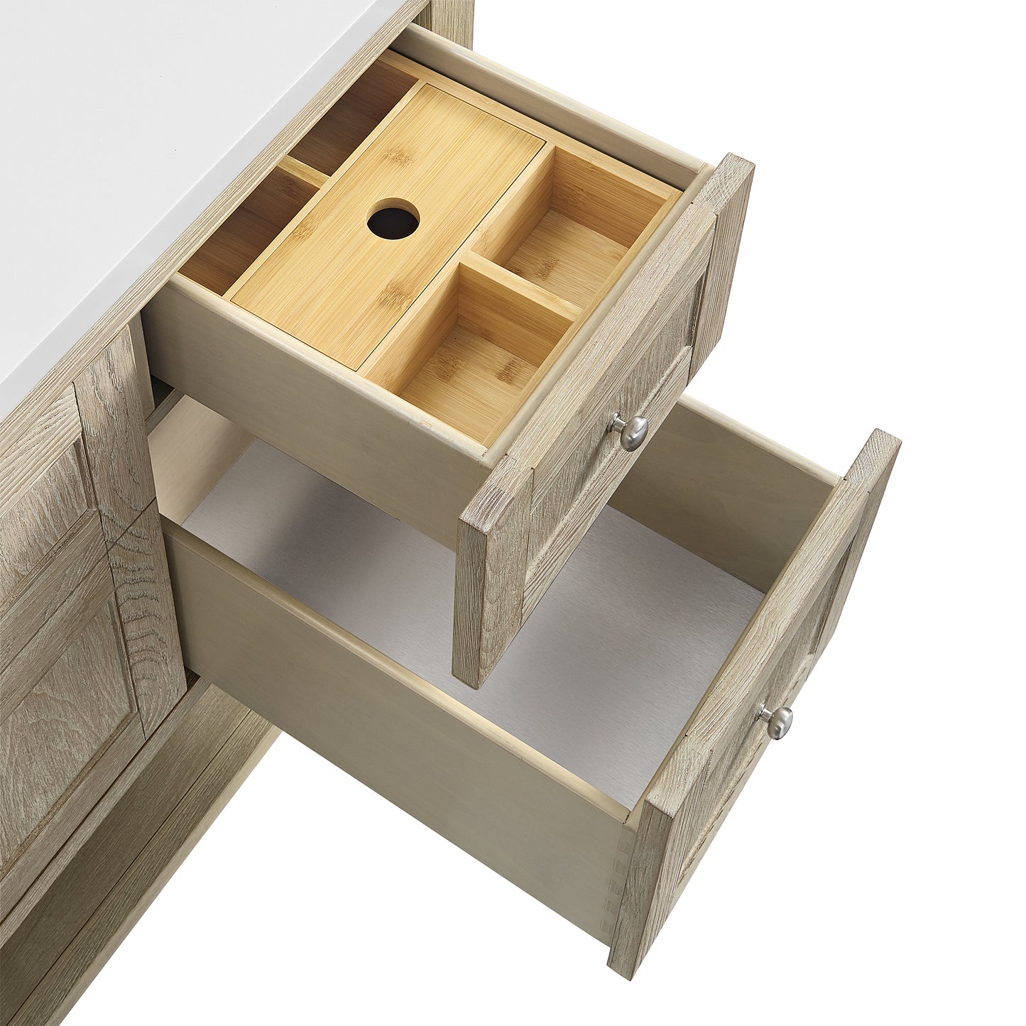 Renovate for Less Atlanta Breckenridge 48" Single Vanity, Whitewashed Oak w/ 3 CM White Zeus Silestone Top