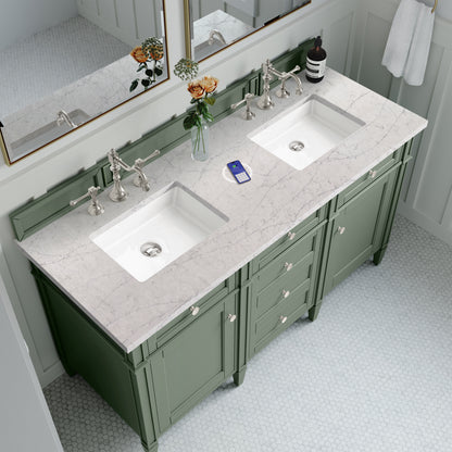 Renovate for Less Atlanta Brittany 60" Double Vanity, Smokey Celadon w/ 3 CM Eternal Jasmine Pearl Top w/FreePower Wireless Charger