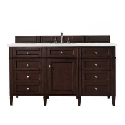 Renovate for Less Atlanta Brittany 60" Single Vanity, Burnished Mahogany w/ 3 CM Eternal Jasmine Pearl Silestone Top w/FreePower Wireless Charger