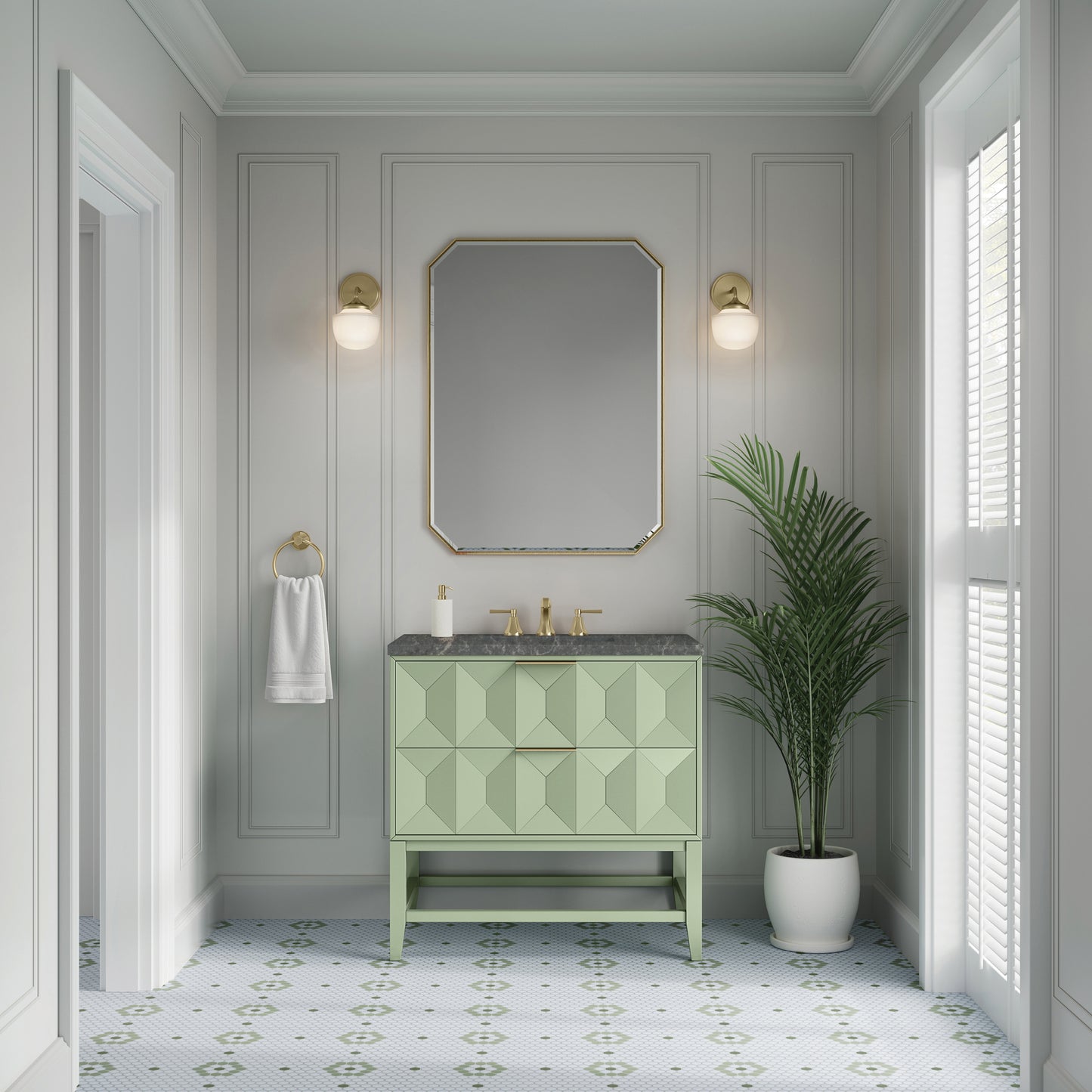 Renovate for Less Atlanta Emmeline 36" Single Vanity, Pistachio w/ 3 CM Parisien Bleu Top