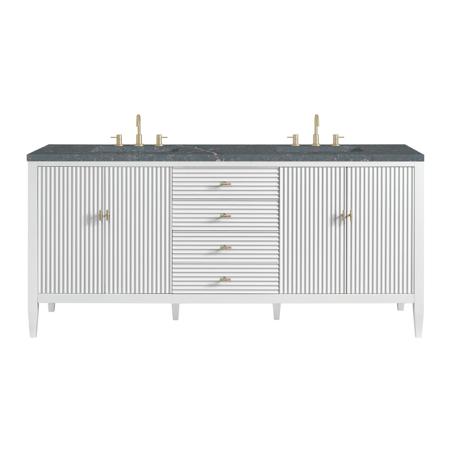 Renovate for Less Atlanta Myrrin 72" Double Vanity, Bright White w/ 3 CM Parisien Bleu Silestone Top w/FreePower Wireless Charger