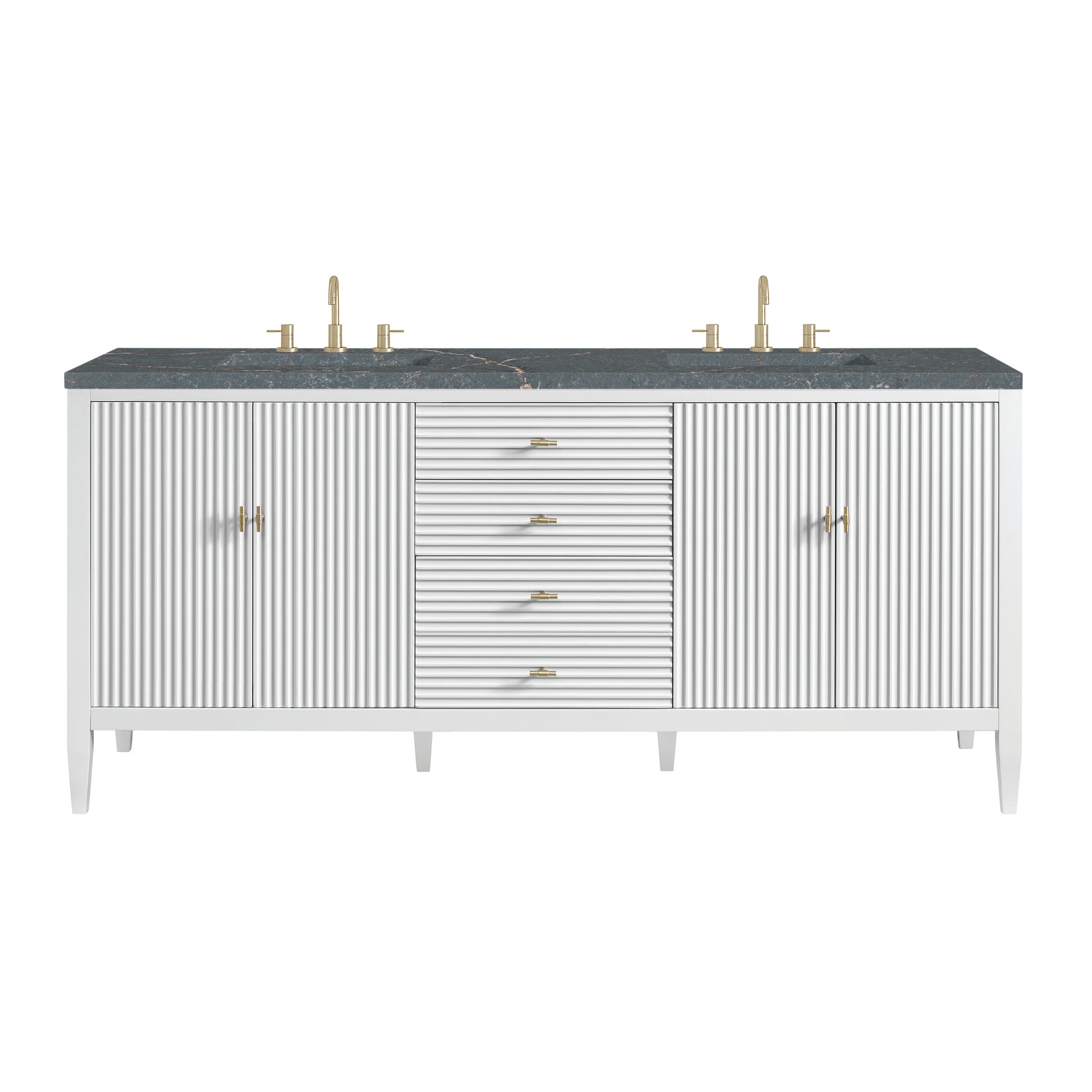 Renovate for Less Atlanta Myrrin 72" Double Vanity, Bright White w/ 3 CM Parisien Bleu Silestone Top w/FreePower Wireless Charger
