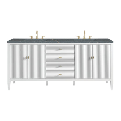 Renovate for Less Atlanta Myrrin 72" Double Vanity, Bright White w/ 3 CM Parisien Bleu Silestone Top w/FreePower Wireless Charger