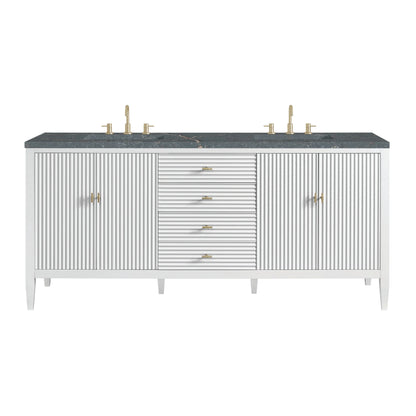 Myrrin 72" Double Vanity, Bright White w/ 3 CM Parisien Bleu Silestone Top
