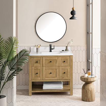 Renovate for Less Atlanta Breckenridge 36" Single Vanity, Light Natural Oak w/ Single Hole 3 CM White Zeus Top & Backsplash