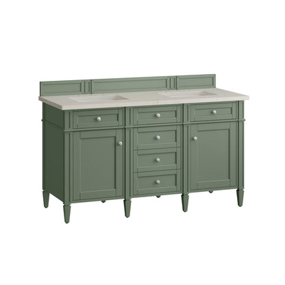 Renovate for Less Atlanta Brittany 60" Double Vanity, Smokey Celadon, w/ 3 CM Siberian Silestone Top