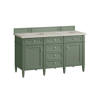 Brittany 60" Double Vanity, Smokey Celadon, w/ 3 CM Siberian Silestone Top