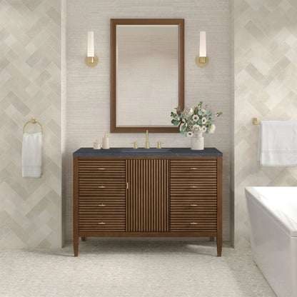 Myrrin 48" Single Vanity, Mid Century Walnut w/ 3 CM Charcoal Soapstone Silestone Top