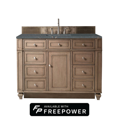 Renovate for Less Atlanta Bristol 48" Single Vanity, Whitewashed Walnut w/ 3 CM Parisien Bleu Silestone Top w/ FreePower Wireless Charger
