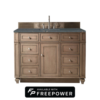 Bristol 48" Single Vanity, Whitewashed Walnut w/ 3 CM Parisien Bleu Silestone Top w/ FreePower Wireless Charger