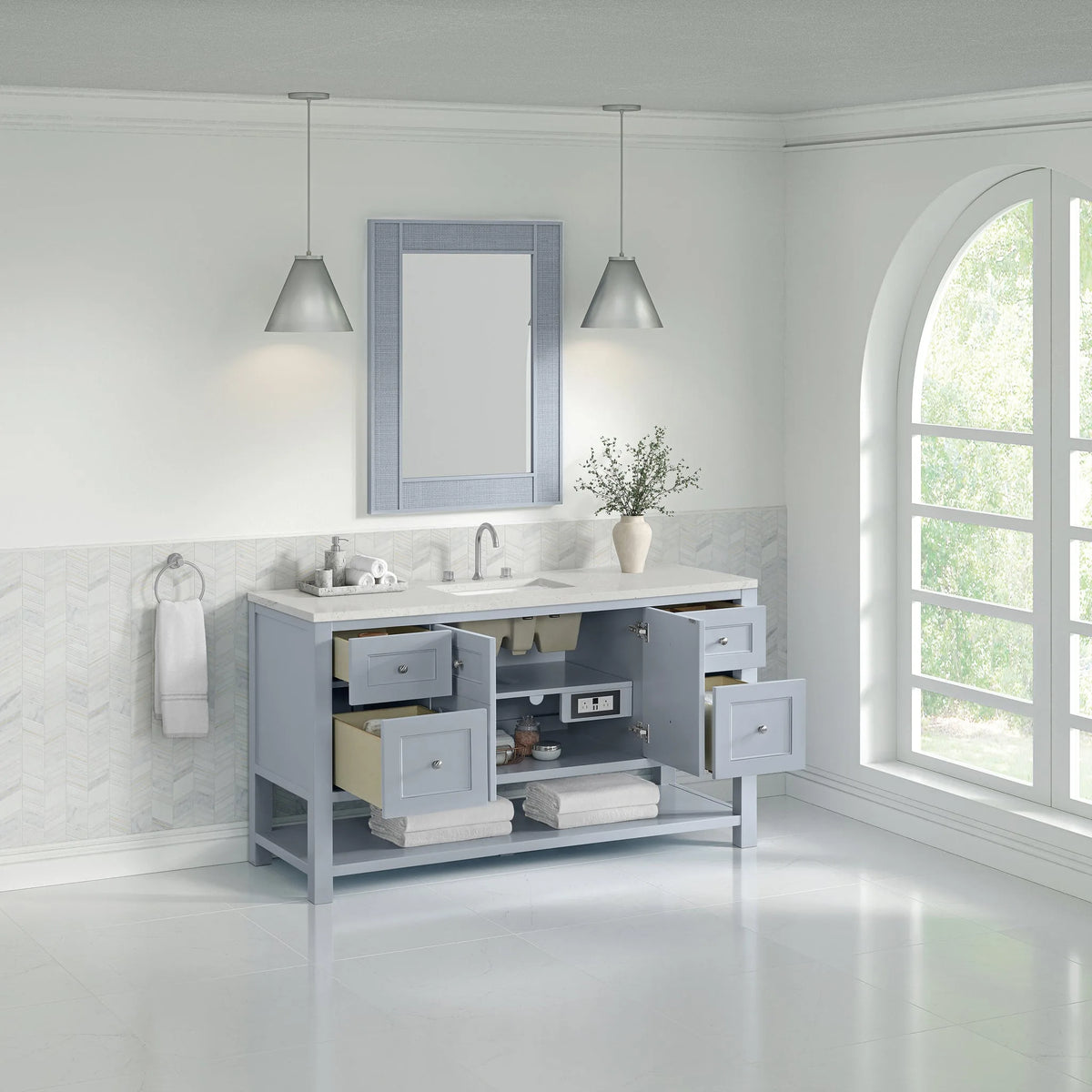 Breckenridge 60" Single Vanity, Serenity Blue, w/ 3 CM Lime Delight Quartz Top