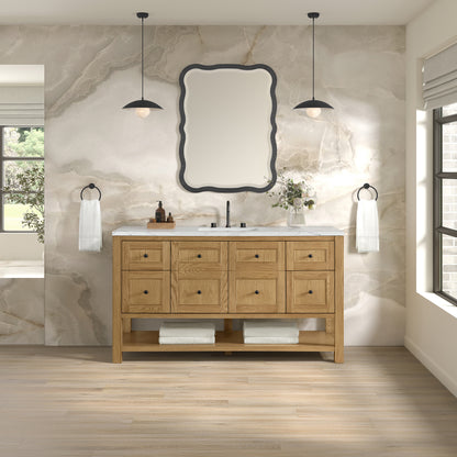 Renovate for Less Atlanta Breckenridge 60" Single Vanity, Light Natural Oak, w/ 3 CM Ethereal Noctis Quartz Top