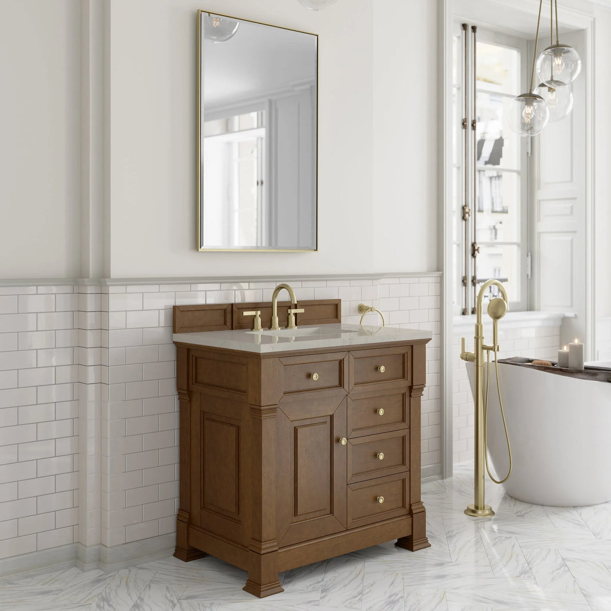 Brookfield 36" Single Vanity, Honey Oak, w/ 3 CM Siberian Silestone Top