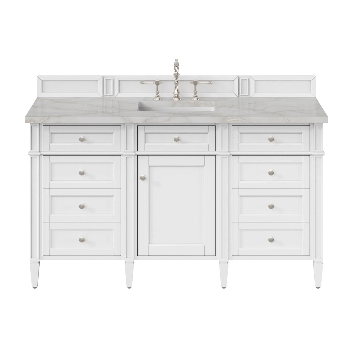 Brittany 60" Single Vanity, Bright White w/ 3 CM Victorian Silver Silestone Top