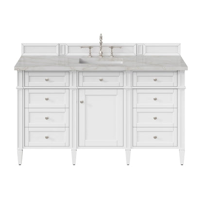 Brittany 60" Single Vanity, Bright White w/ 3 CM Victorian Silver Silestone Top