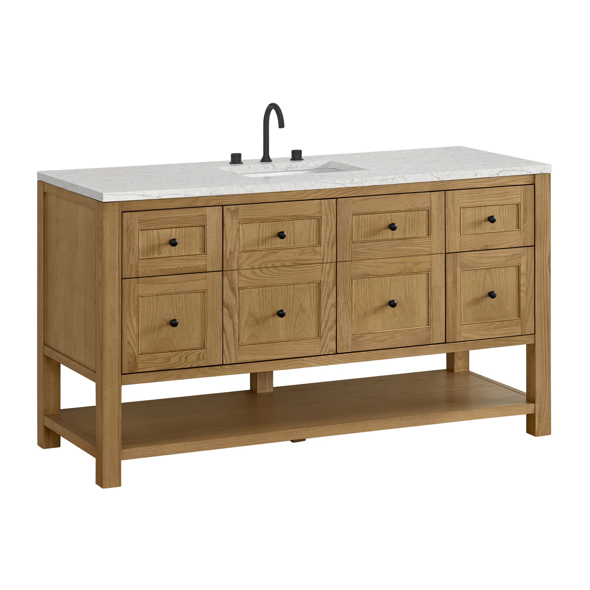 Renovate for Less Atlanta Breckenridge 60" Single Vanity, Light Natural Oak, w/ 3 CM Eternal Jasmine Pearl Quartz Top