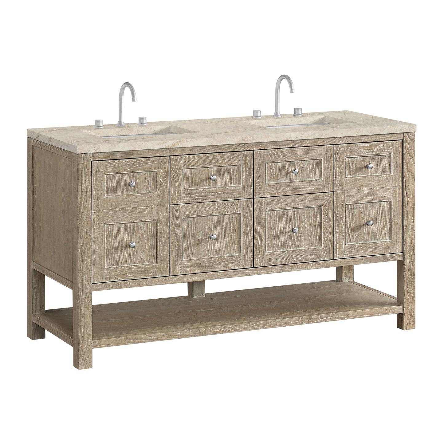 Renovate for Less Atlanta Breckenridge 60" Double Vanity, Whitewashed Oak, w/ 3 CM Tajnar Eclos Top
