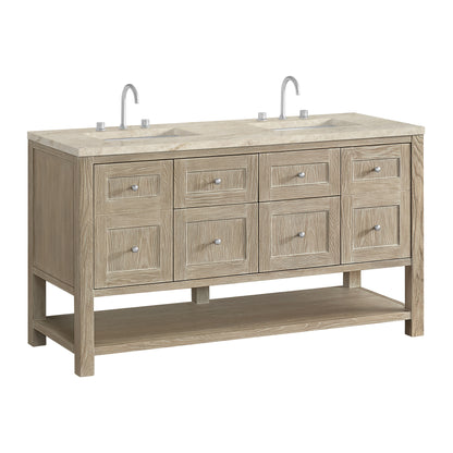 Renovate for Less Atlanta Breckenridge 60" Double Vanity, Whitewashed Oak, w/ 3 CM Tajnar Eclos Top